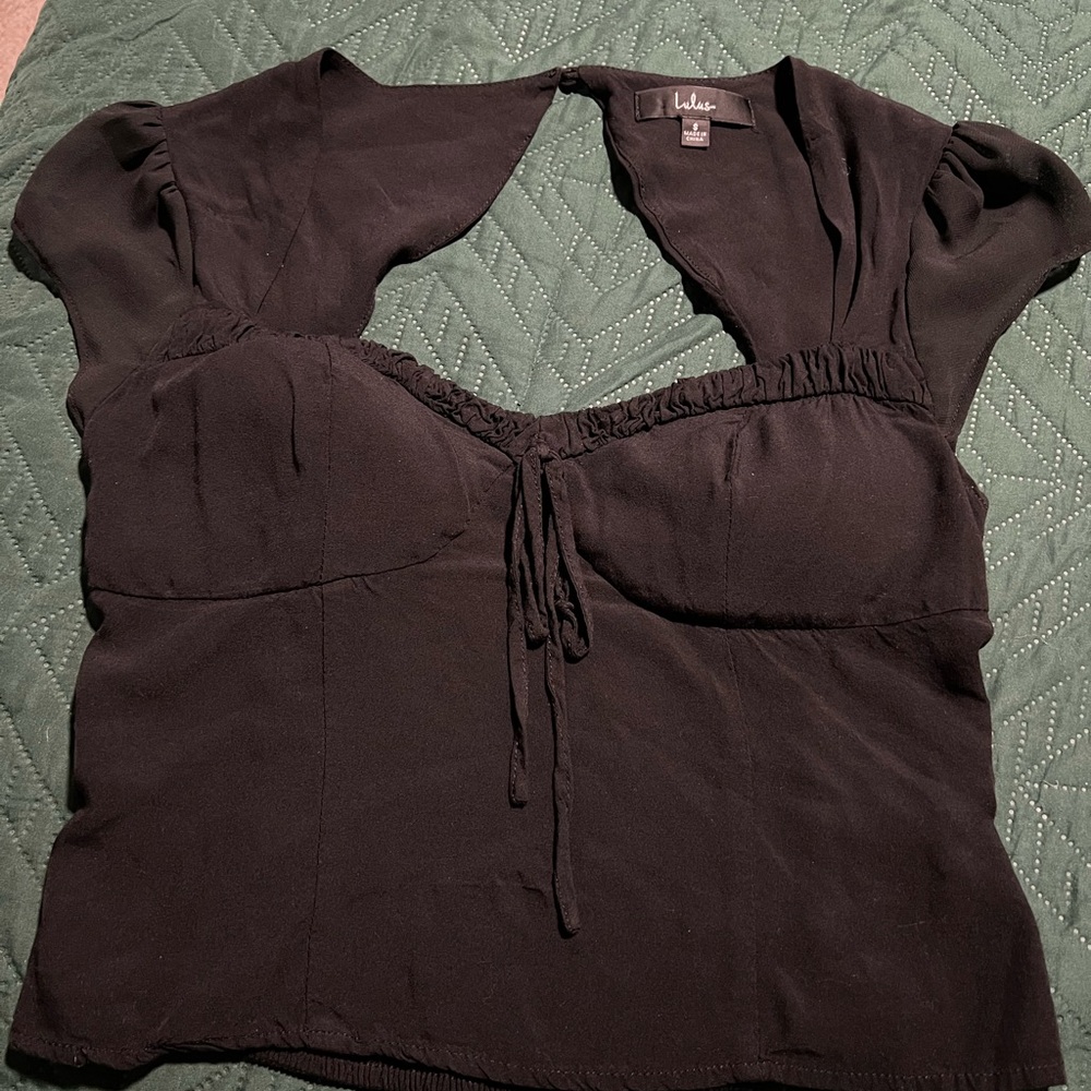 Lulu's Black Blouse with Tie Detail